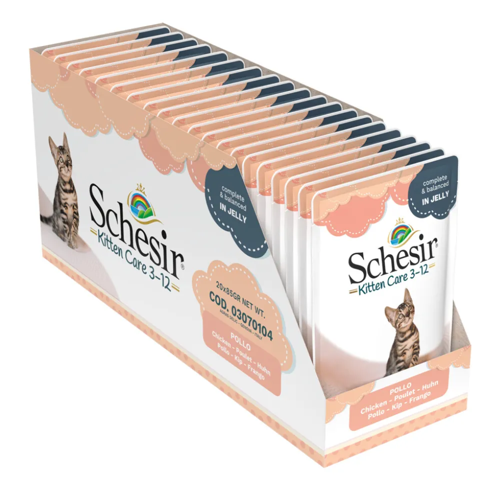 20x Schesir Kattenvoer Kitten 3-12 Kip in Gelei 85 gr