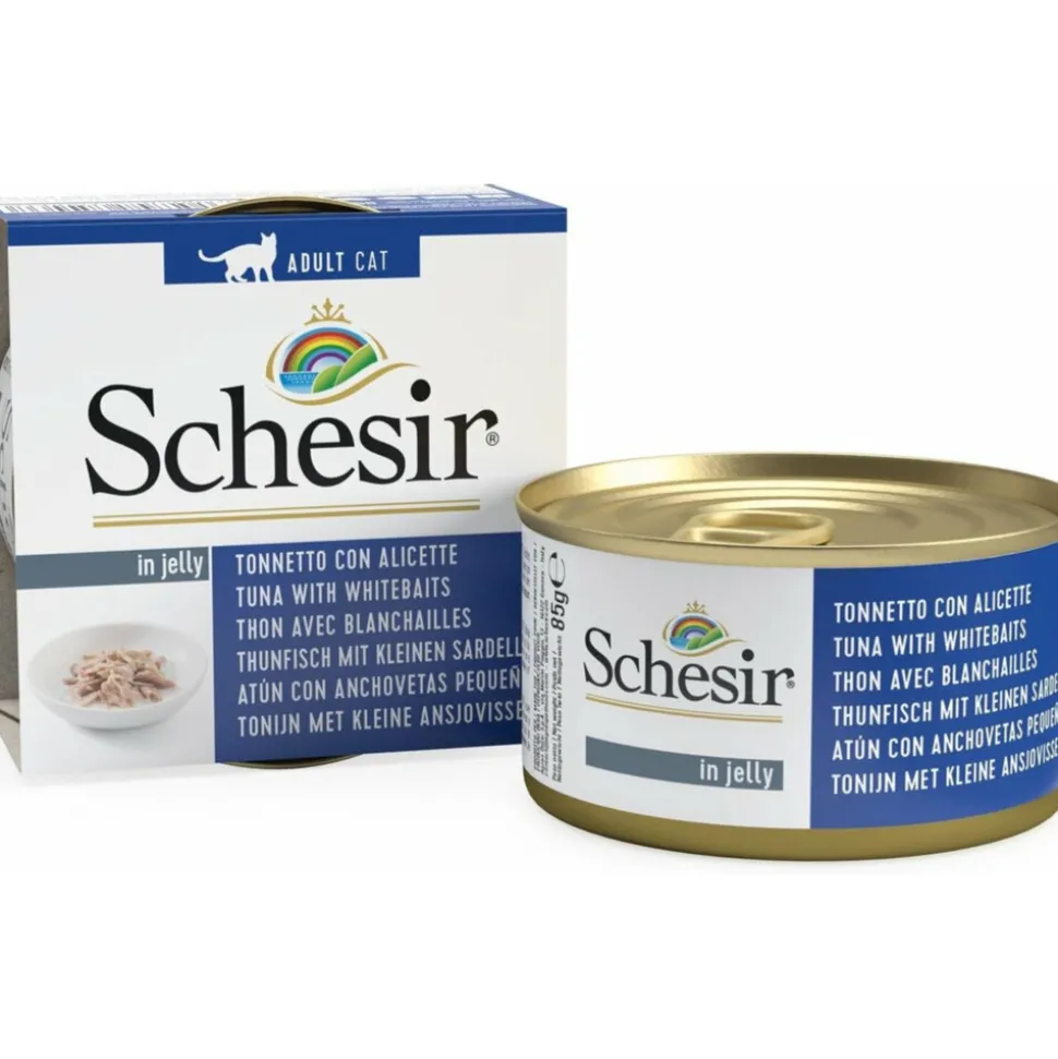 12x Schesir Kattenvoer Tonijn en Witvis in Gelei 85 gr