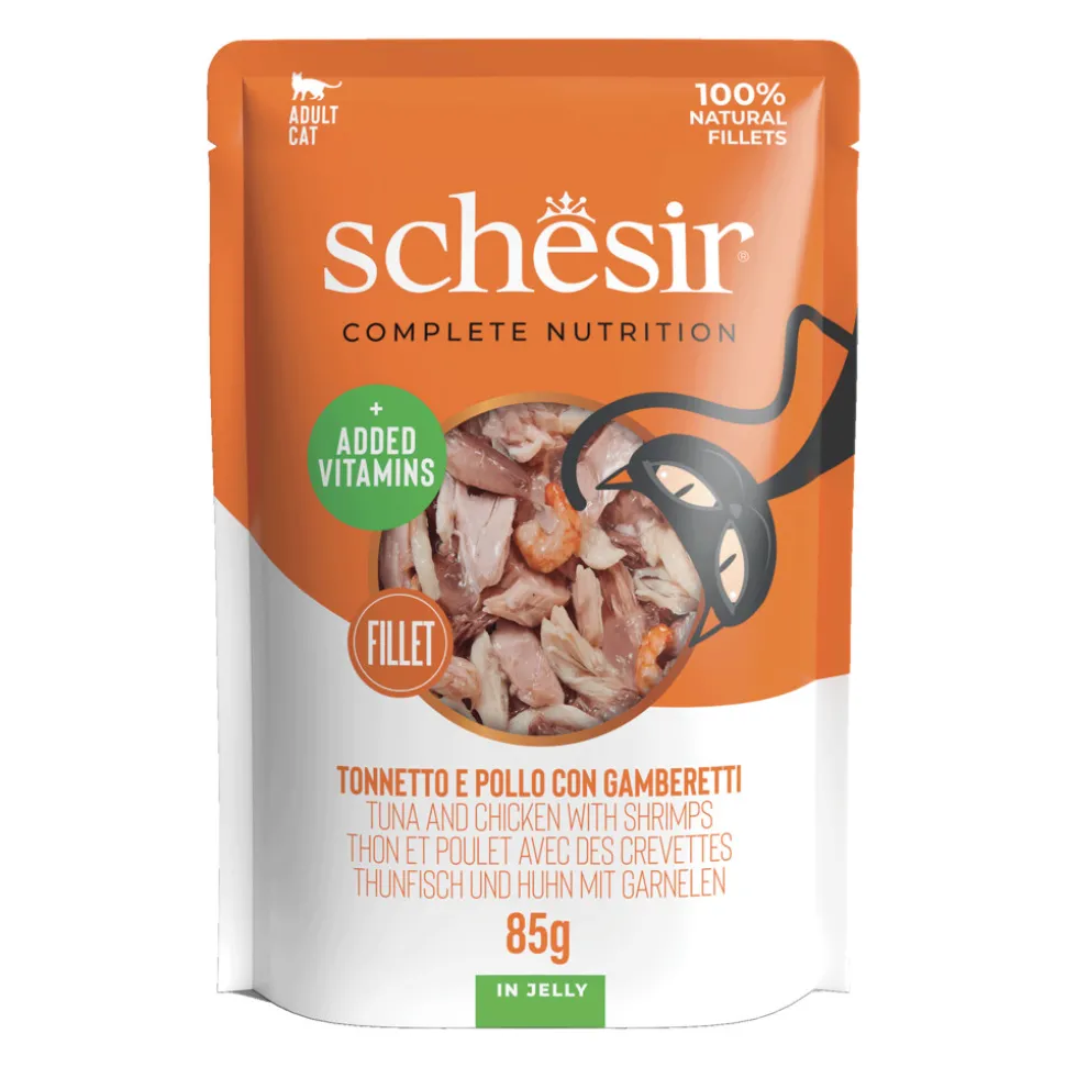 12x Schesir Kattenvoer Tonijn - Kip - Garnaal in Gelei 85 gr