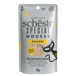 12x Schesir Special Cat Mousse Exigent Kip & Eendenlever 70 gr
