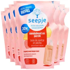6x Seepje Wasverzachter Navulling Sandelhout en Perzik 30 Wasbeurten 750 ml