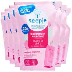 6x Seepje Wasverzachter Navulling Pioenroos en Cederhout 30 Wasbeurten 750 ml