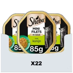 22x Sheba Mini Filets Adult Kattenvoer Natvoer Konijn in Saus 85 gr