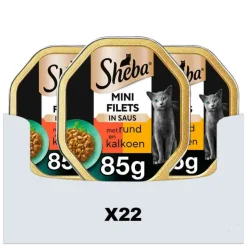 22x Sheba Mini Filets Adult Kattenvoer Natvoer Rund en Kalkoen in Saus Kuipjes 85 gr