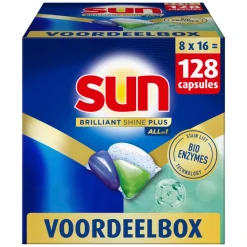 8x Sun Brilliant Shine+ All-in 1 Vaatwascapsules 16 stuks