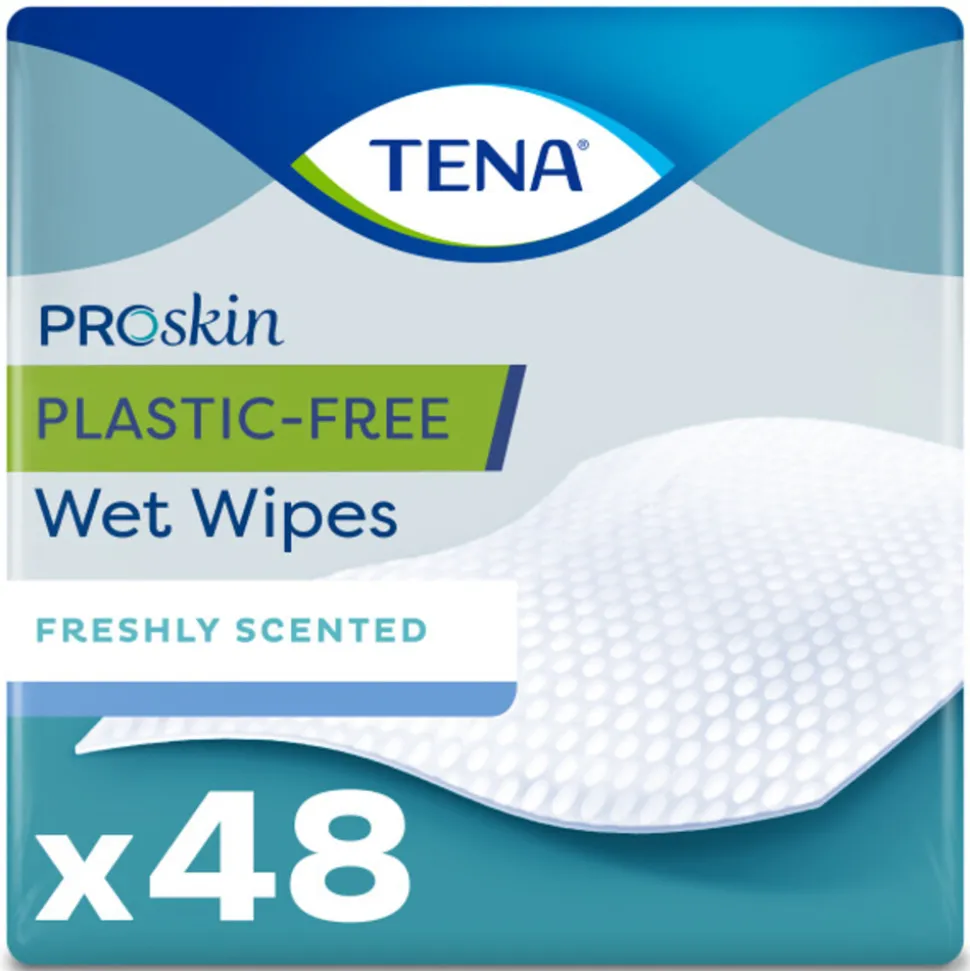 3x TENA Proskin Wet Wipes Plastic Free 32 x 20 cm 48 stuks