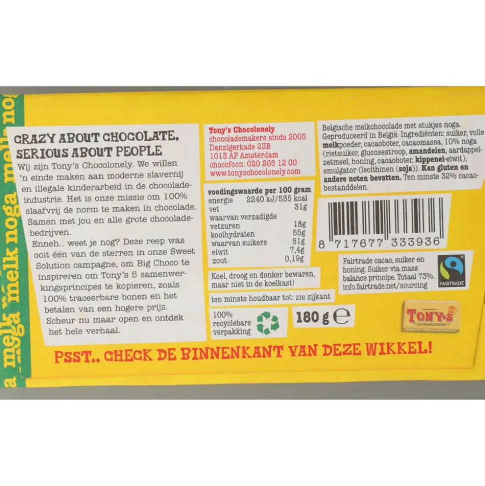 15x Tony's Chocolonely Melk Noga 180 gr