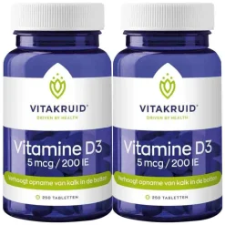2x Vitakruid Vitamine D3 - 5 mcg 250 tabletten