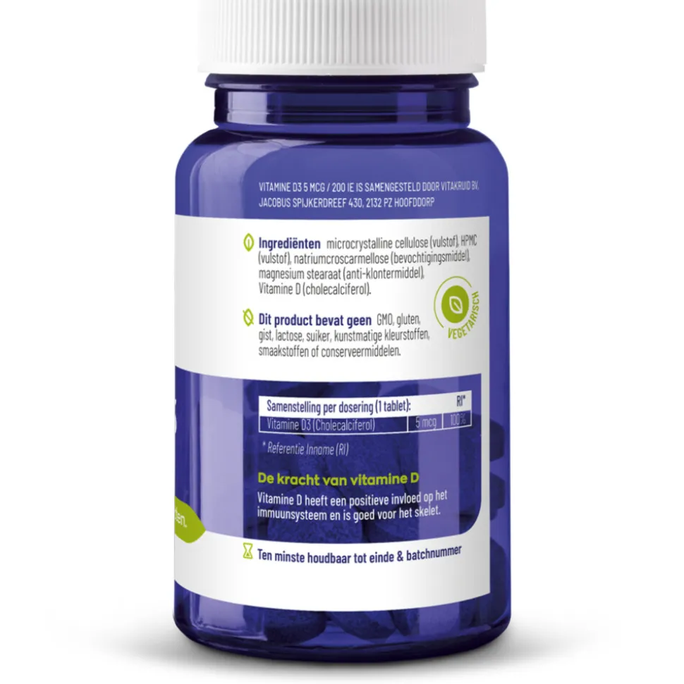 2x Vitakruid Vitamine D3 - 5 mcg 250 tabletten