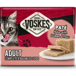 24x Voskes Kattenvoer Nat Paté Adult Heek met Zalm & Erwtjes 85 gr
