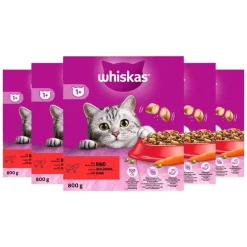 5x Whiskas 1+ Adult Katten Droogvoer Rund 800 gr