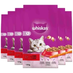6x Whiskas 1+ Adult Katten Droogvoer Rund 1,9 kg