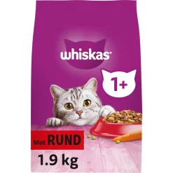 6x Whiskas 1+ Adult Katten Droogvoer Rund 1,9 kg