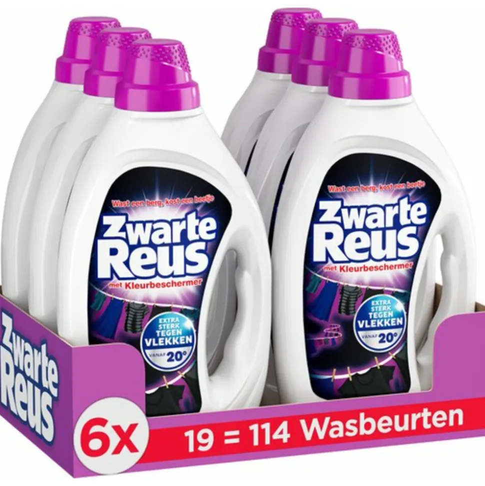 6x Witte Reus Vloeibaar Wasmiddel Zwarte Reus 19 Wasbeurten 855 ml