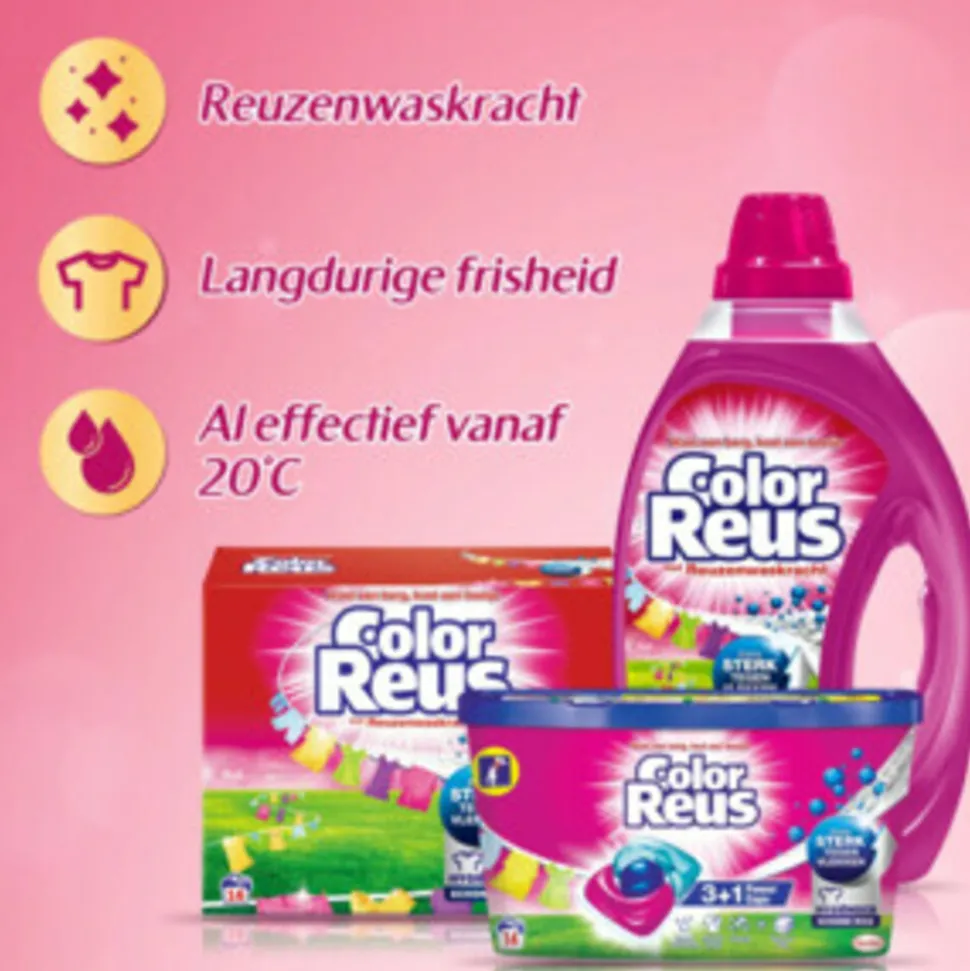 8x Witte Reus Wasmiddel Color Reus 3+1 Power Caps 14 stuks