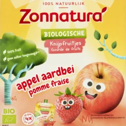 3x Zonnatura Knijpfruit Appel/Aardbei Biologisch 4 x 85 gr