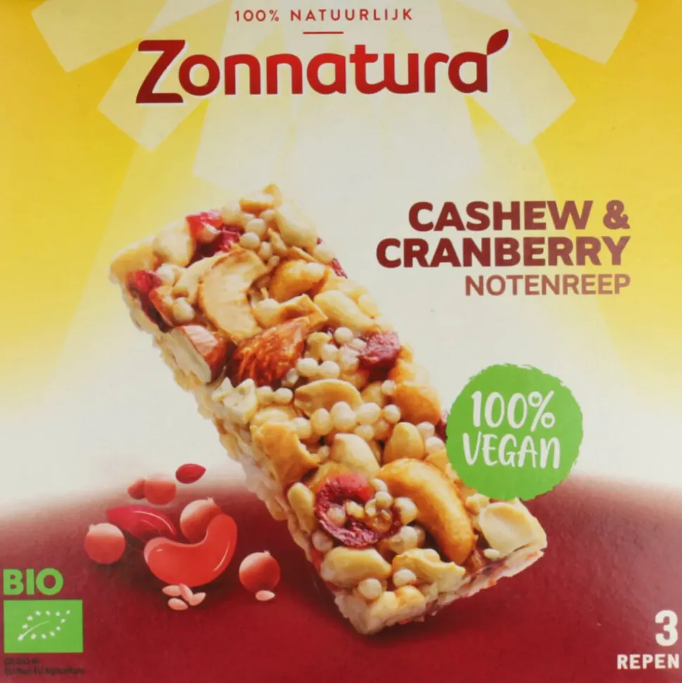 3x Zonnatura Notenreep Cashew Cranberry Biologisch 75 gr